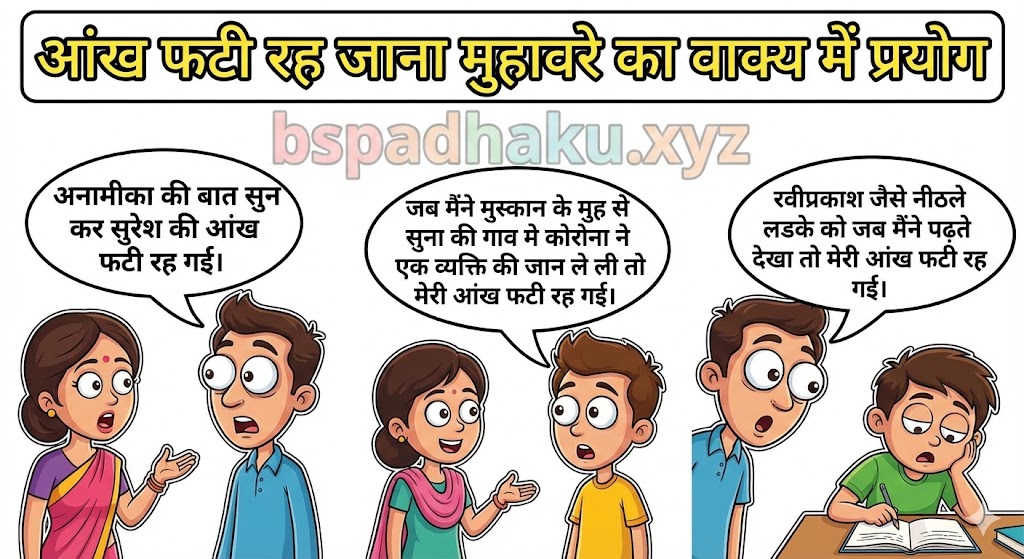 आंख फटी रह जाना मुहावरे का वाक्य में प्रयोग aankh fati rah jana muhavare ka vakya me prayog