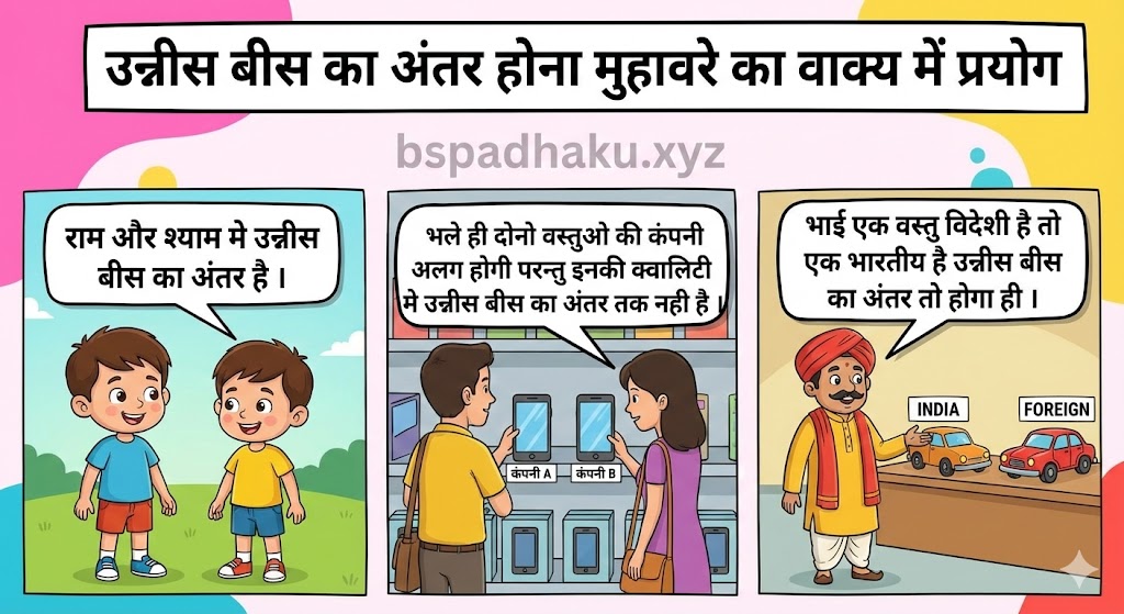 उन्नीस बीस का अंतर होना मुहावरे का वाक्य में प्रयोग unees bees ka antar hona muhavare ka vakya me prayog