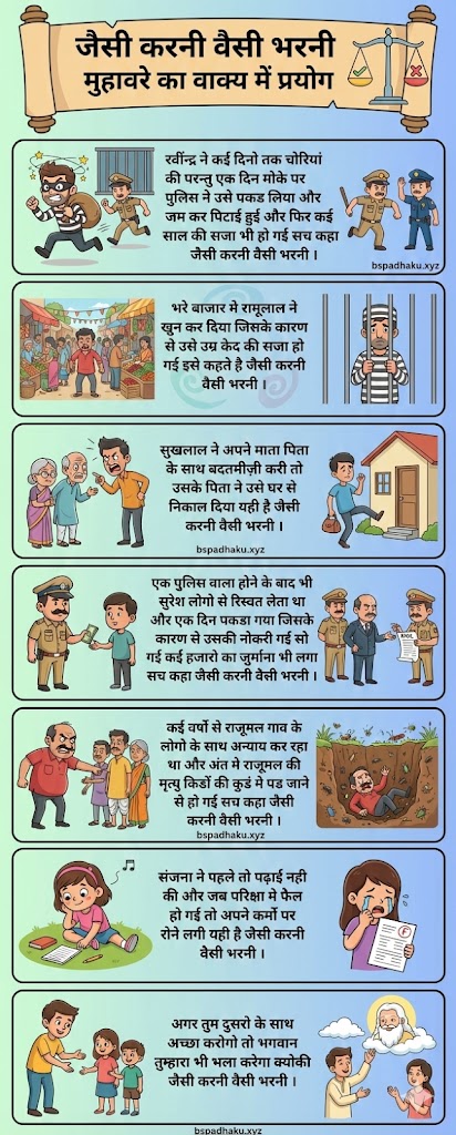 जैसी करनी वैसी भरनी का अर्थ और वाक्य में प्रयोग और कहानी