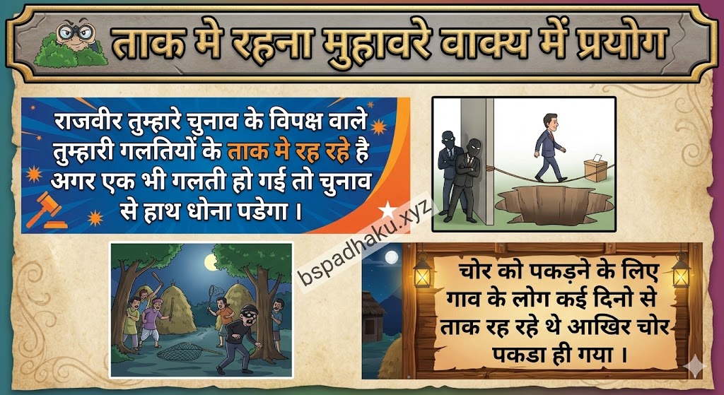 ताक मे रहना मुहावरे वाक्य में प्रयोग taak me rahana muhavare ka vakya me prayog