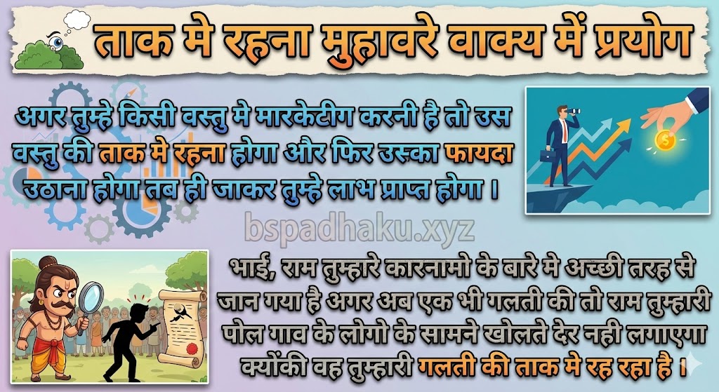 ताक मे रहना मुहावरे वाक्य में प्रयोग taak me rahana muhavare ka vakya me prayog