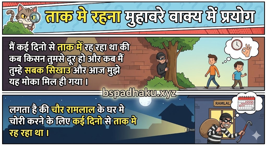 ताक मे रहना मुहावरे वाक्य में प्रयोग taak me rahana muhavare ka vakya me prayog