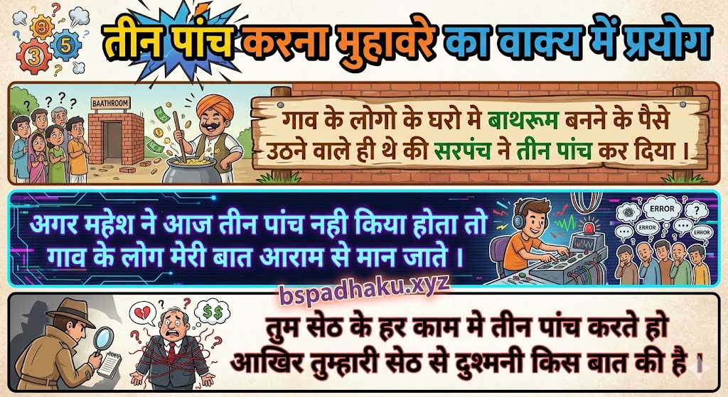 तीन पांच करना मुहावरे का वाक्य में प्रयोग  teen panch karna muhavare ka vakya mein prayog