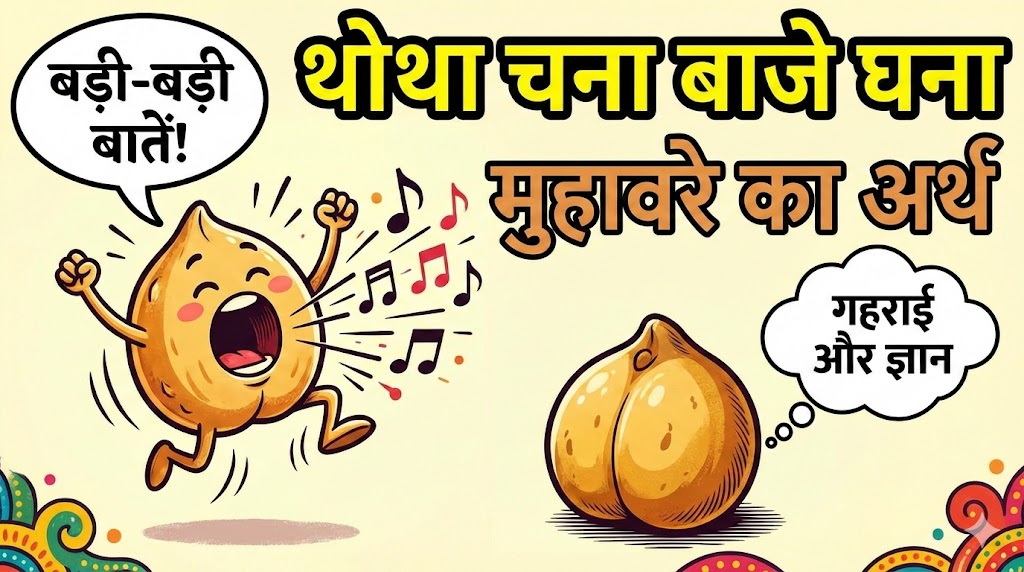 थोथा चना बाजे घना मुहावरे का अर्थ और वाक्य मे प्रयोग