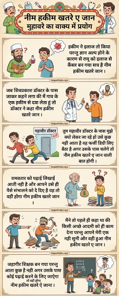 नीम हकीम खतरे ए जान मुहावरे का वाक्य में प्रयोग nim hakim khatre jaan muhavare ka vakya me prayog