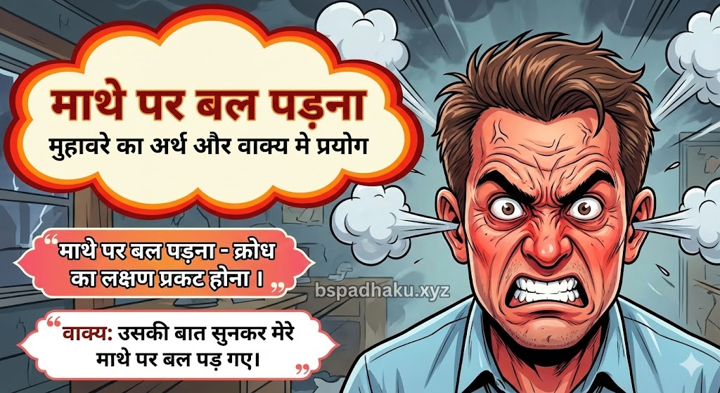 माथे पर बल पड़ना का अर्थ और वाक्य में प्रयोग