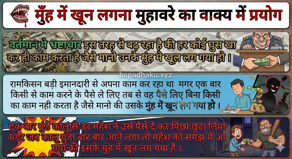 मुँह में खून लगना मुहावरे का वाक्य में प्रयोग muh me khoon lagna muhavare ka vakya mein prayog