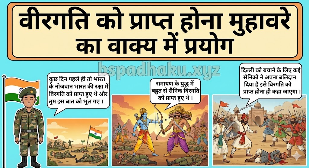 विरगति को प्राप्त होना मुहावरे का वाक्य में प्रयोग veergati ko prapt hona muhavare vakya me prayog