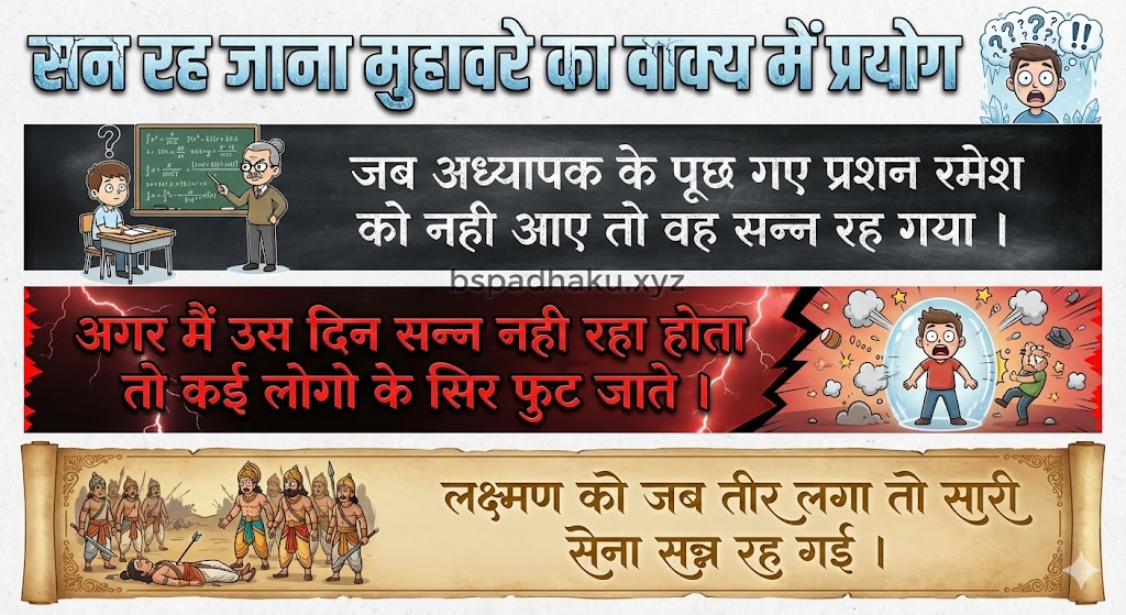 सन्न रह जाना मुहावरे का वाक्य में प्रयोग sann rah jana muhavare ka vakya me prayog