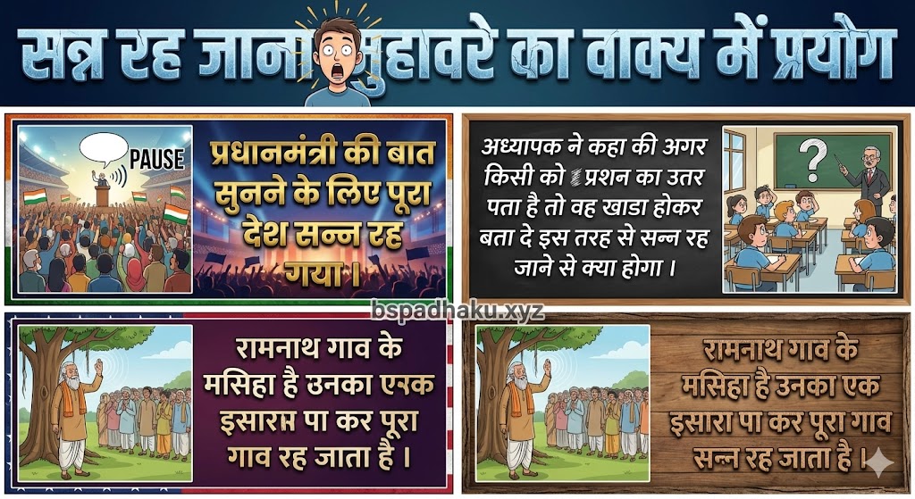 सन्न रह जाना मुहावरे का वाक्य में प्रयोग sann rah jana muhavare ka vakya me prayog