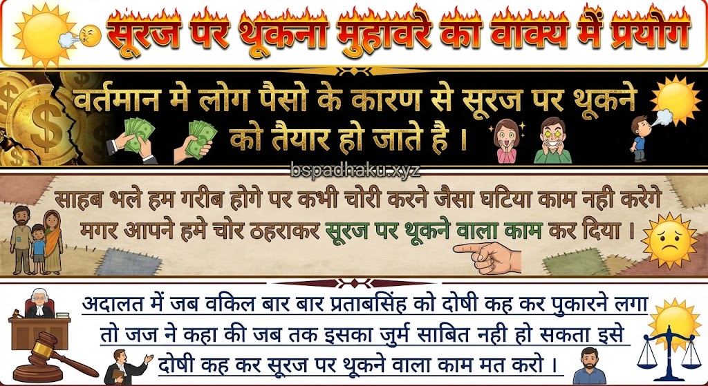 सूरज पर थूकना मुहावरे का ‌‌‌वाक्य में प्रयोग suraj par thukna muhavare ka vakya me prayog