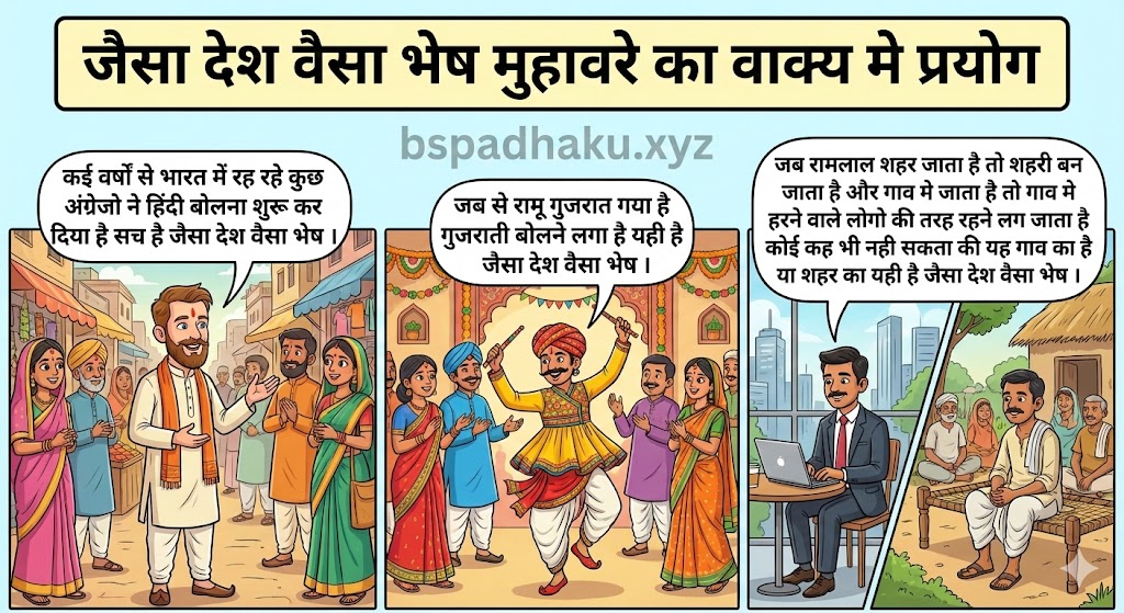 ‌‌‌जैसा देश वैसा भेष मुहावरे का वाक्य मे प्रयोग jaisa desh vaisa bhesh muhavare ka vakya me prayog