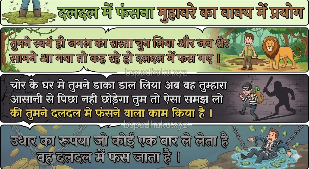 ‌‌‌दलदल में फंसना मुहावरे का वाक्य में प्रयोग daldal me fasna muhavare ka vakya mein prayog