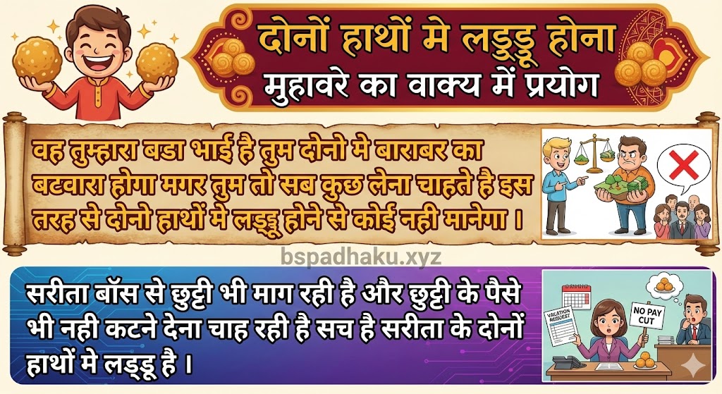 ‌‌‌दोनों हाथों मे लड्डू होना मुहावरे का वाक्य में प्रयोग donon hathon me laddu hona muhavare ka vakya me prayog