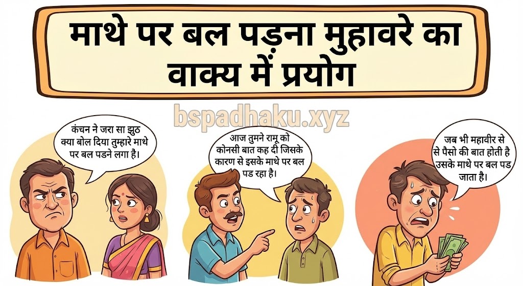 ‌‌‌माथे पर बल पड़ना मुहावरे का वाक्य में प्रयोग mathe par bal padna muhavare ka vakya me prayog