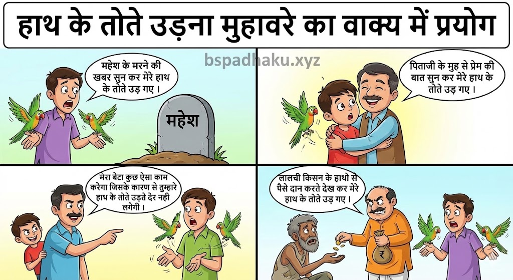 ‌‌‌हाथ के तोते उडना मुहावरे का वाक्य में प्रयोग haath ke tote udana muhavare ka vakya me prayog