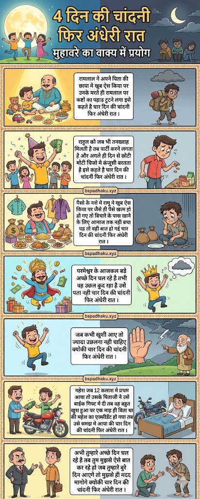 4 दिन की चांदनी फिर अंधेरी रात का मतलब और वाक्य मे प्रयोग