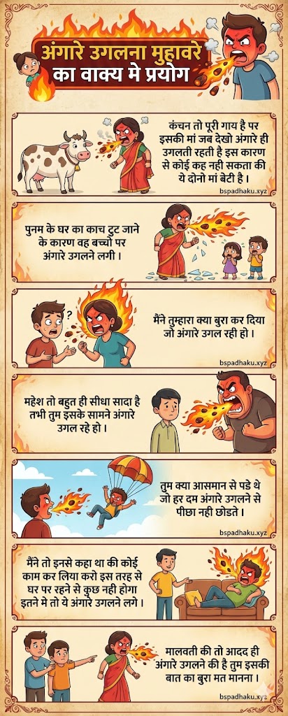 अंगारे उगलना मुहावरे का मतलब और वाक्य मे प्रयोग