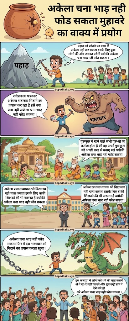 अकेला चना भाड़ नहीं फोड़ सकता का मतलब और वाक्य मे प्रयोग