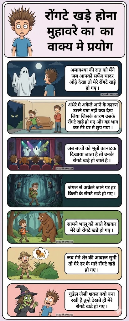 आओ समझें, रोंगटे खड़े होना का अर्थ और वाक्य मे प्रयोग