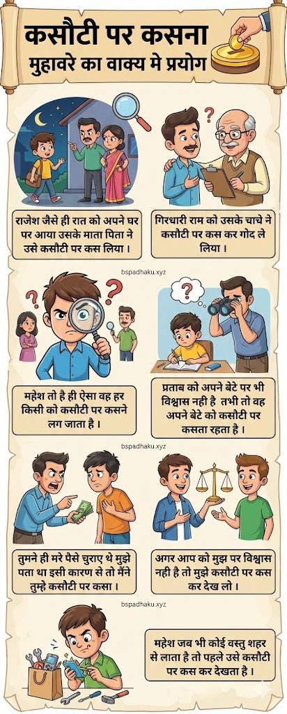 कसौटी पर कसना का मतलब और वाक्य मे प्रयोग व कहानी