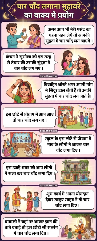 चार चाँद लगाना का मतलब व वाक्य मे प्रयोग