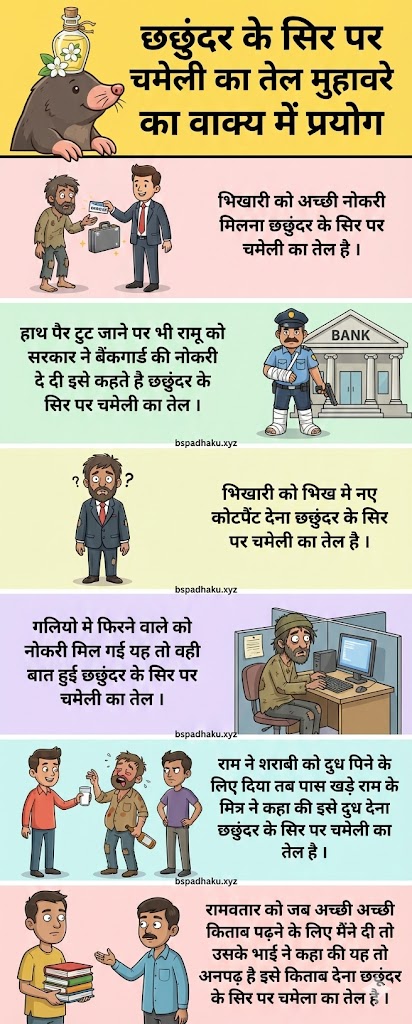 छछूंदर के सिर में चमेली का तेल मुहावरे का मतलब और वाक्य मे प्रयोग