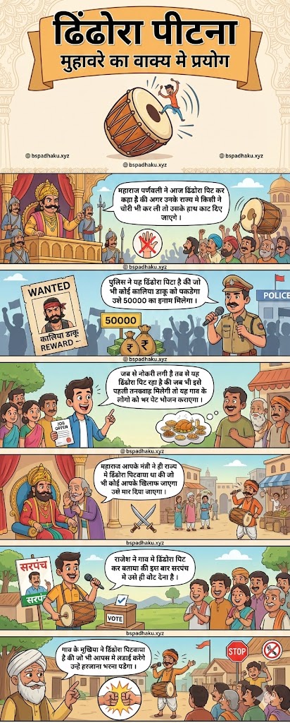 ढिंढोरा पीटना का अर्थ और वाक्य मे प्रयोग व कहानी