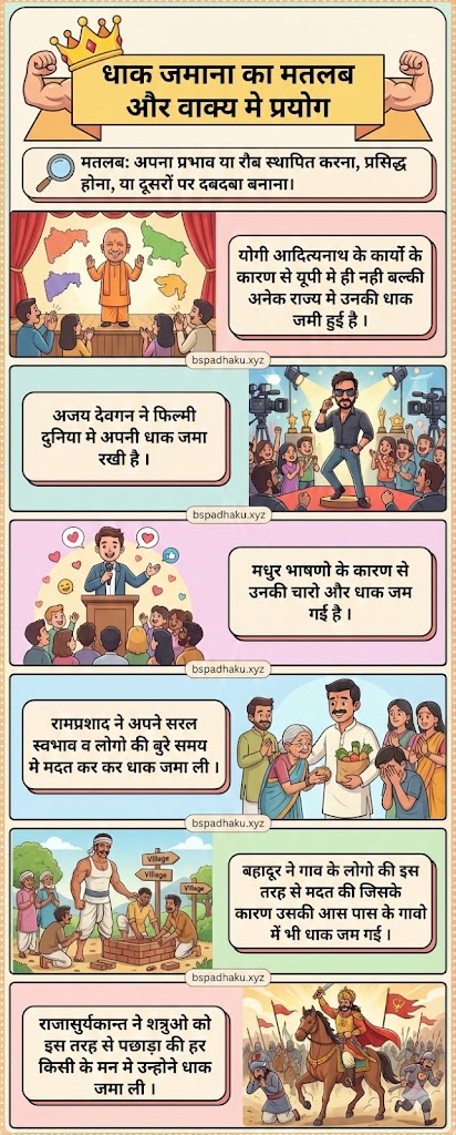 धाक जमाना मुहावरे का मतलब और वाक्य मे प्रयोग