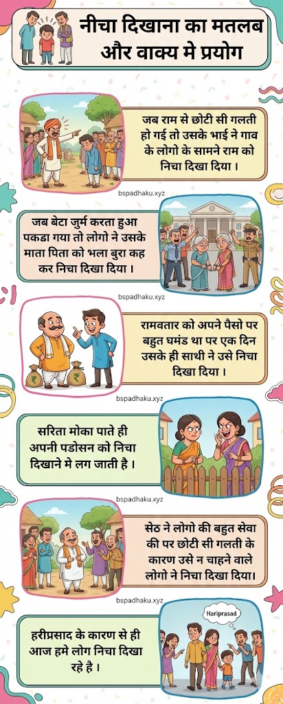 नीचा दिखाना मुहावरे का अर्थ और वाक्य मे प्रयोग