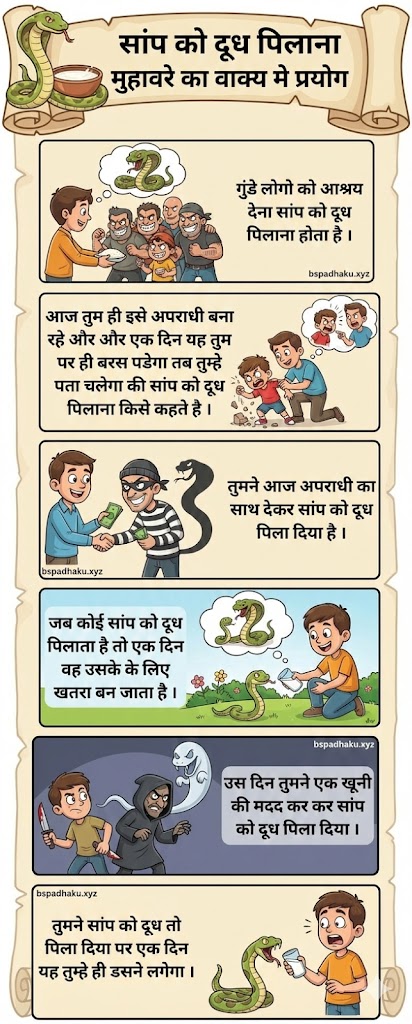 यहां समझे, सांप को दूध पिलाना मुहावरे का अर्थ व वाक्य और कहानी