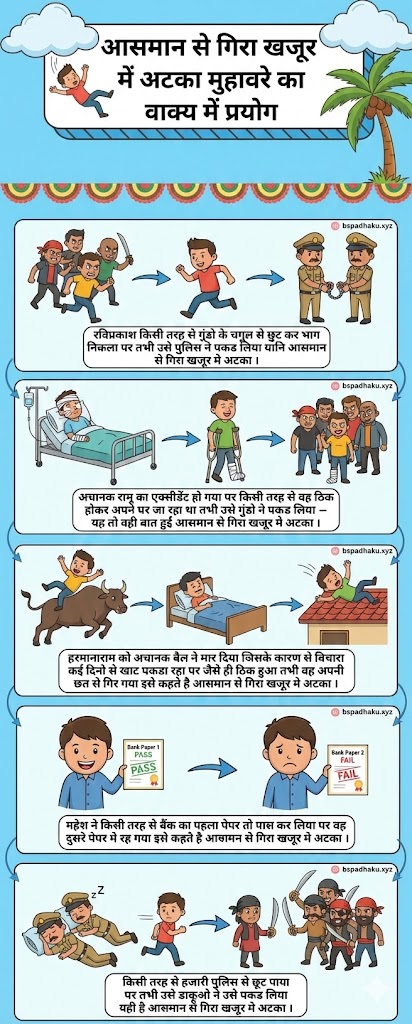 ‌‌‌आसमान से गिरा खजूर में अटका मुहावरे का अर्थ और वाक्य मे प्रयोग