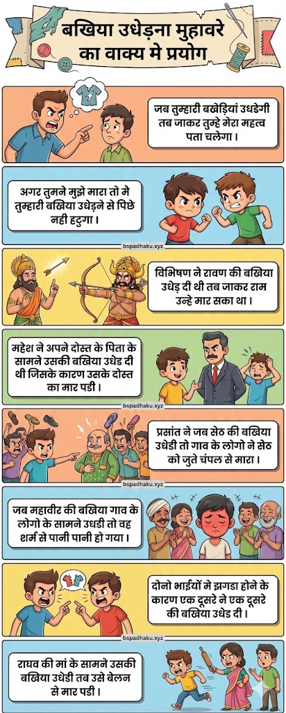 बखिया उधेड़ना मुहावरे का मतलब, कहानी व वाक्य मे प्रयोग