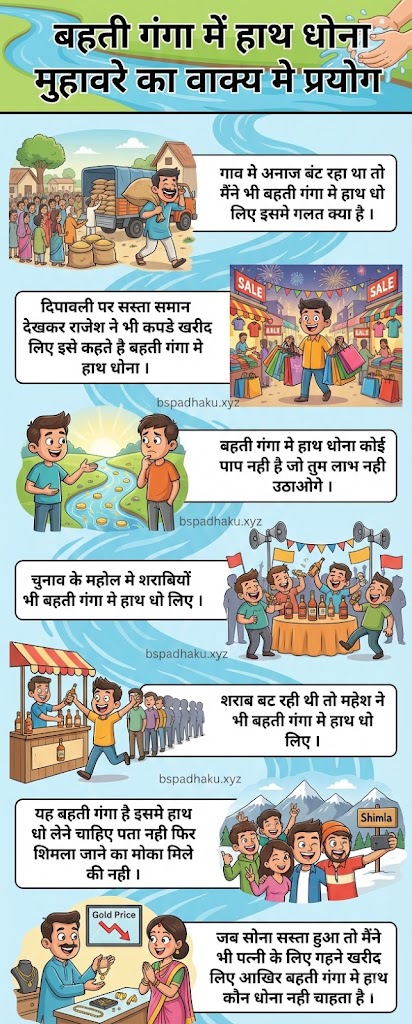 बहती गंगा में हाथ धोना मुहावरे का अर्थ व वाक्य